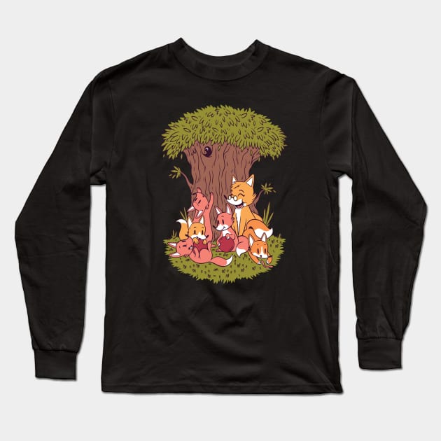 cute fox family awesome animal gift Long Sleeve T-Shirt by Midoart